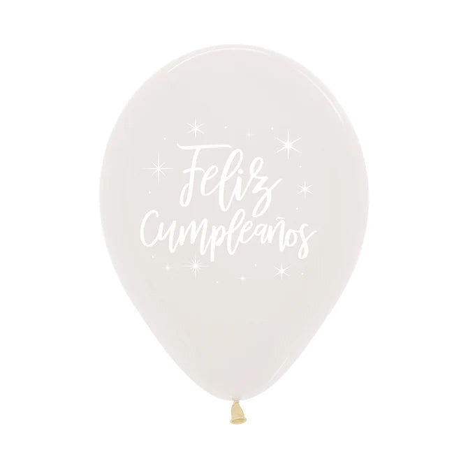 GLOBO LATEX REDONDO INFINITY® FELIZ CUMPLEAÑOS RADIANTE FASHION TRANSPARENTE