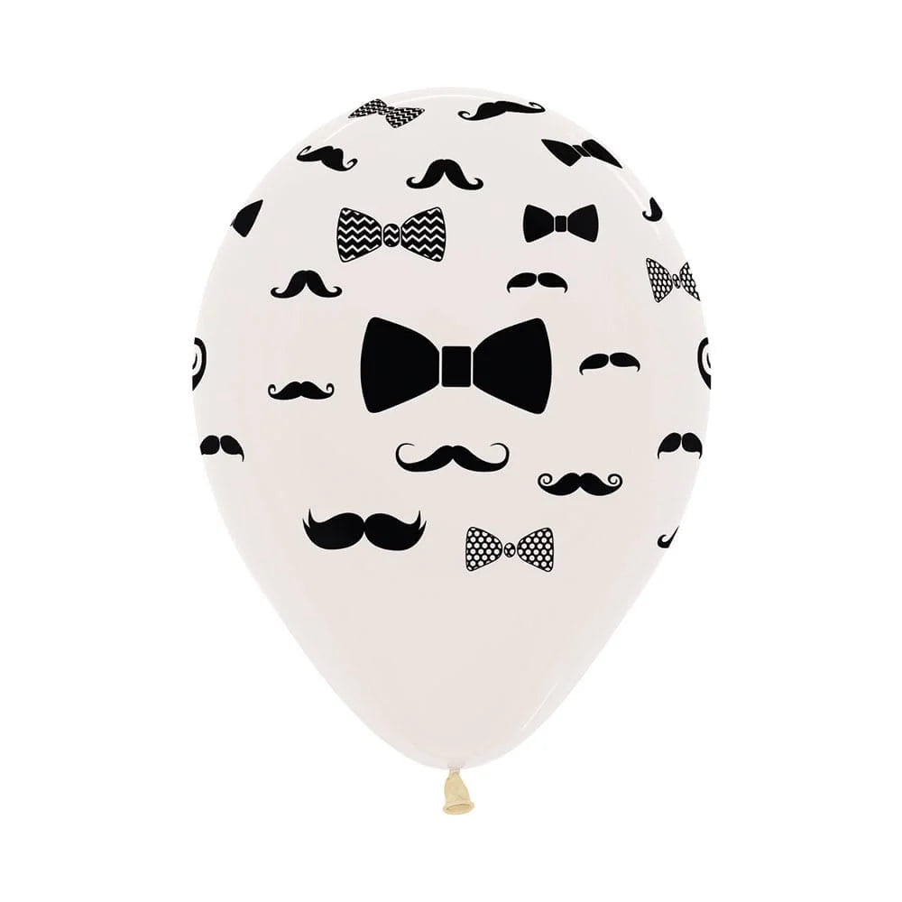 GLOBO LATEX REDONDO INFINITY BIGOTES Y CORBATINES FASHION TRANSPARENTE