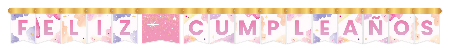CARTEL DE LETRAS FELIZ CUMPLEAÑOS ACUARELA