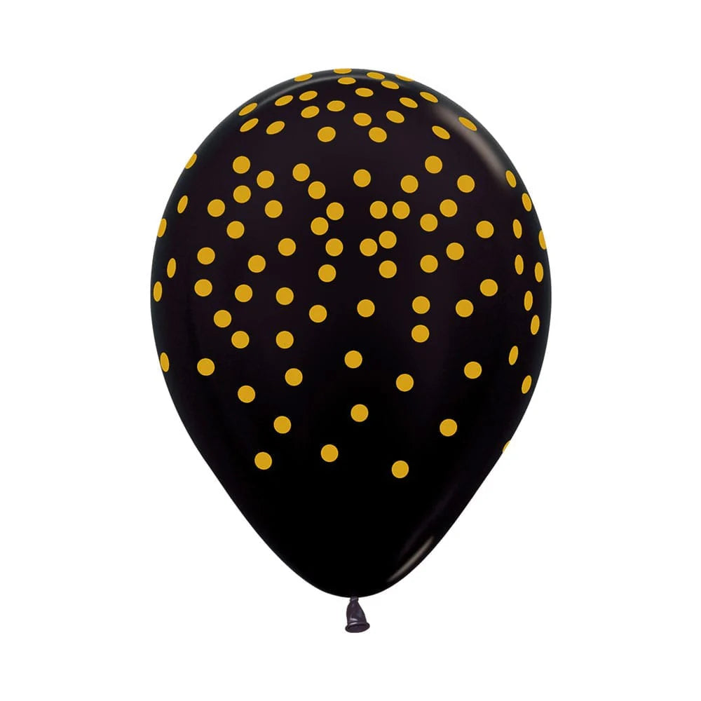 GLOBO LATEX REDONDO INFINITY CONFETTI DORADO FASHION NEGRO