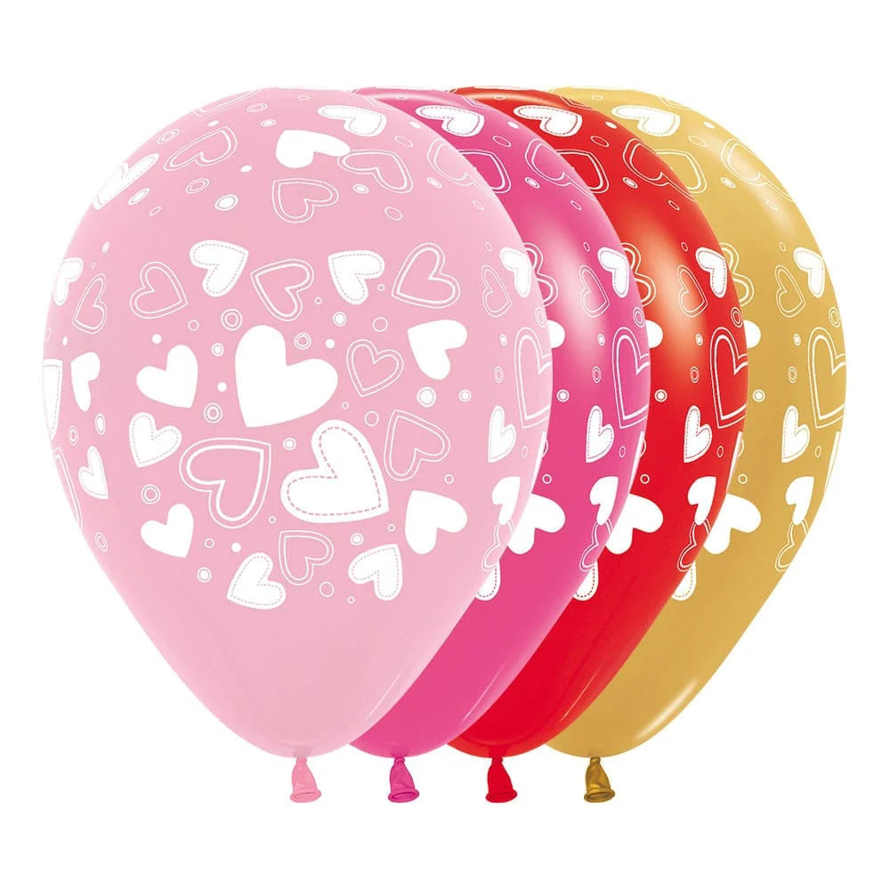 GLOBO LATEX REDONDO INFINITY CORAZONES SURTIDOS FASHION Y METAL SURTIDO