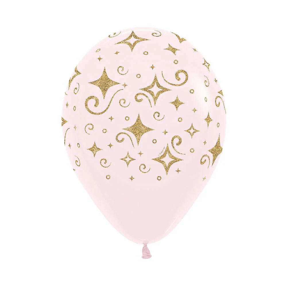 GLOBO LATEX REDONDO INFINITY DIAMANTE DORADO ESCARCHADO PASTEL MATE ROSADO