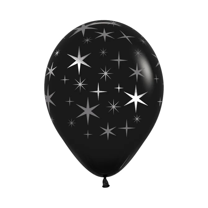GLOBO LATEX REDONDO INFINITY ESTRELLAS BOLD METALINK FASHION NEGRO