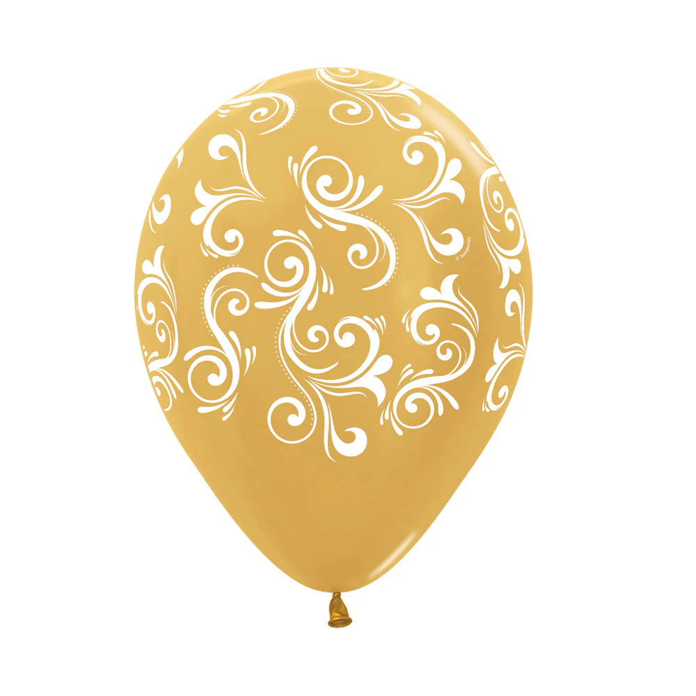 GLOBO LATEX REDONDO INFINITY® FILIGREE METAL DORADO