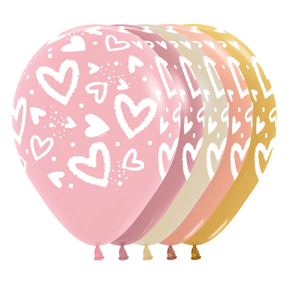 GLOBO LATEX REDONDO INFINITY® CORAZONES BRILLANTES FASHION SURTIDO