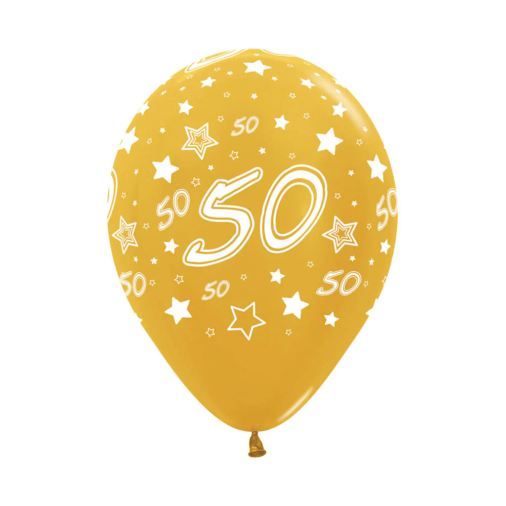 GLOBO LATEX REDONDO INFINITY® NUMERO 50 METAL DORADO