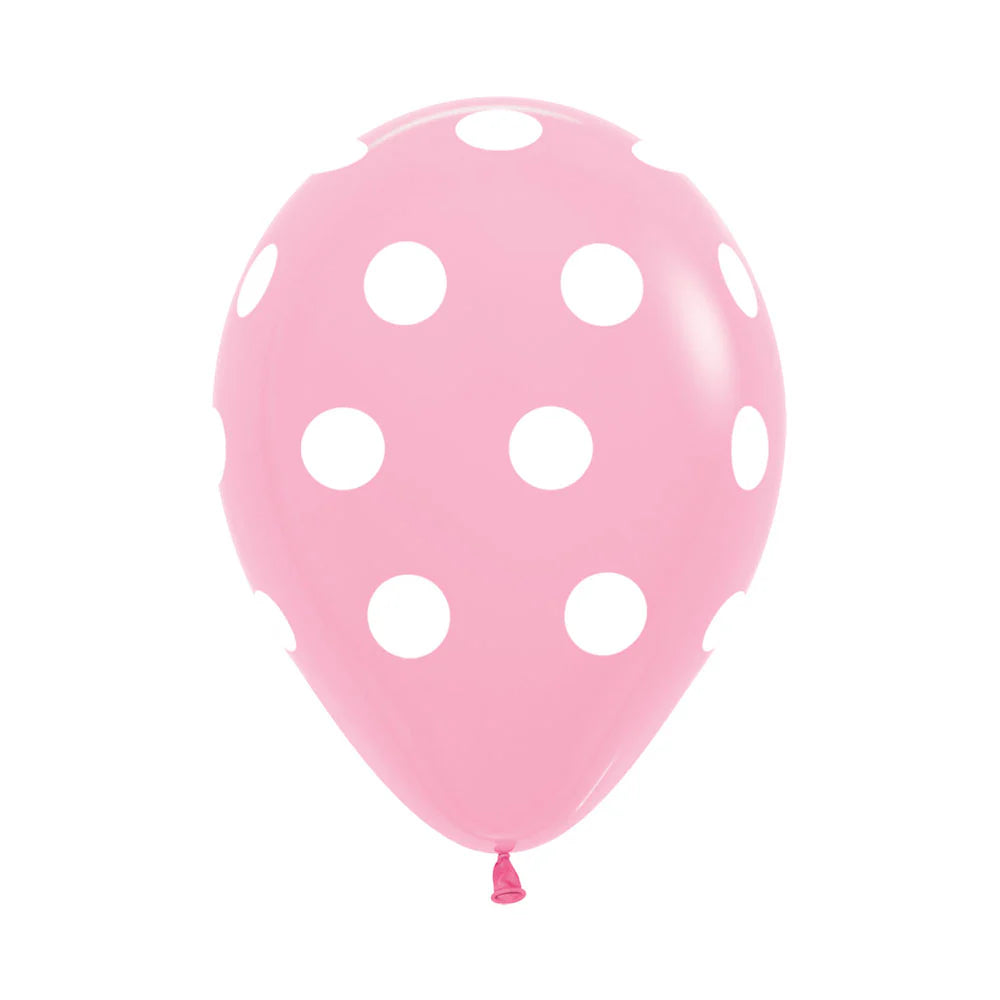 GLOBO LATEX REDONDO INFINITY® POLKA BLANCO FASHION ROSADO