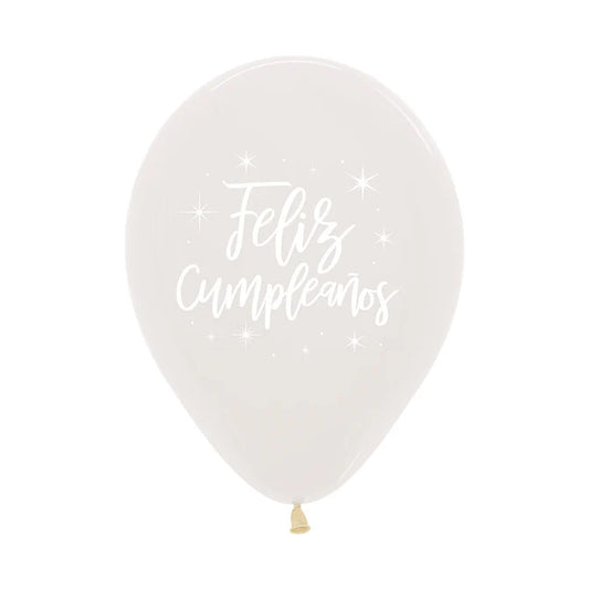 GLOBO LATEX REDONDO INFINITY® FELIZ CUMPLEAÑOS RADIANTE FASHION TRANSPARENTE