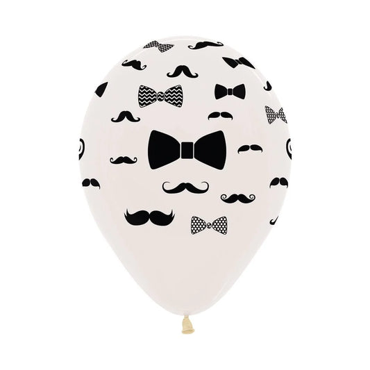 GLOBO LATEX REDONDO INFINITY BIGOTES Y CORBATINES FASHION TRANSPARENTE