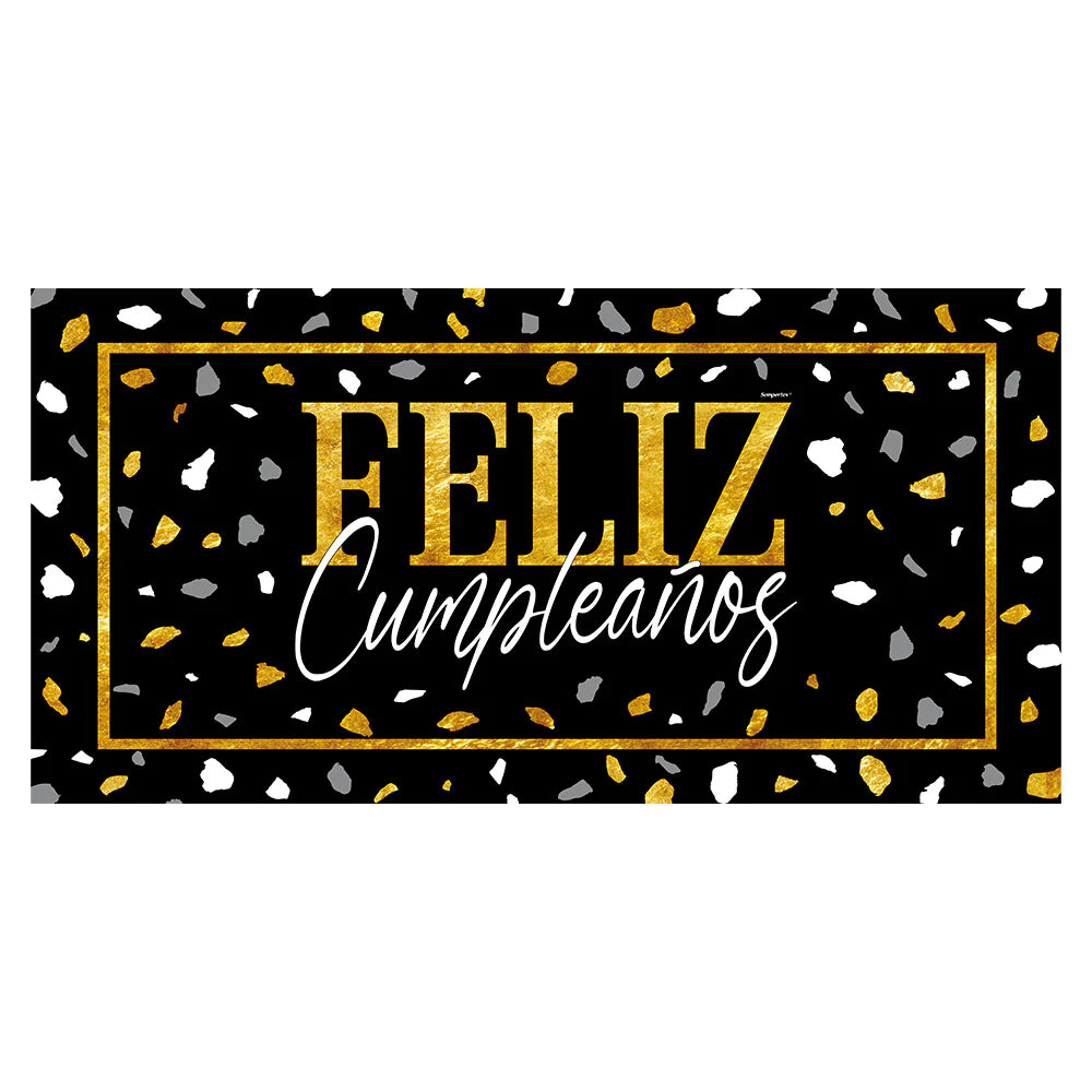 CARTEL FELIZ CUMPLEAÑOS TERRAZO DORADO-NEGRO