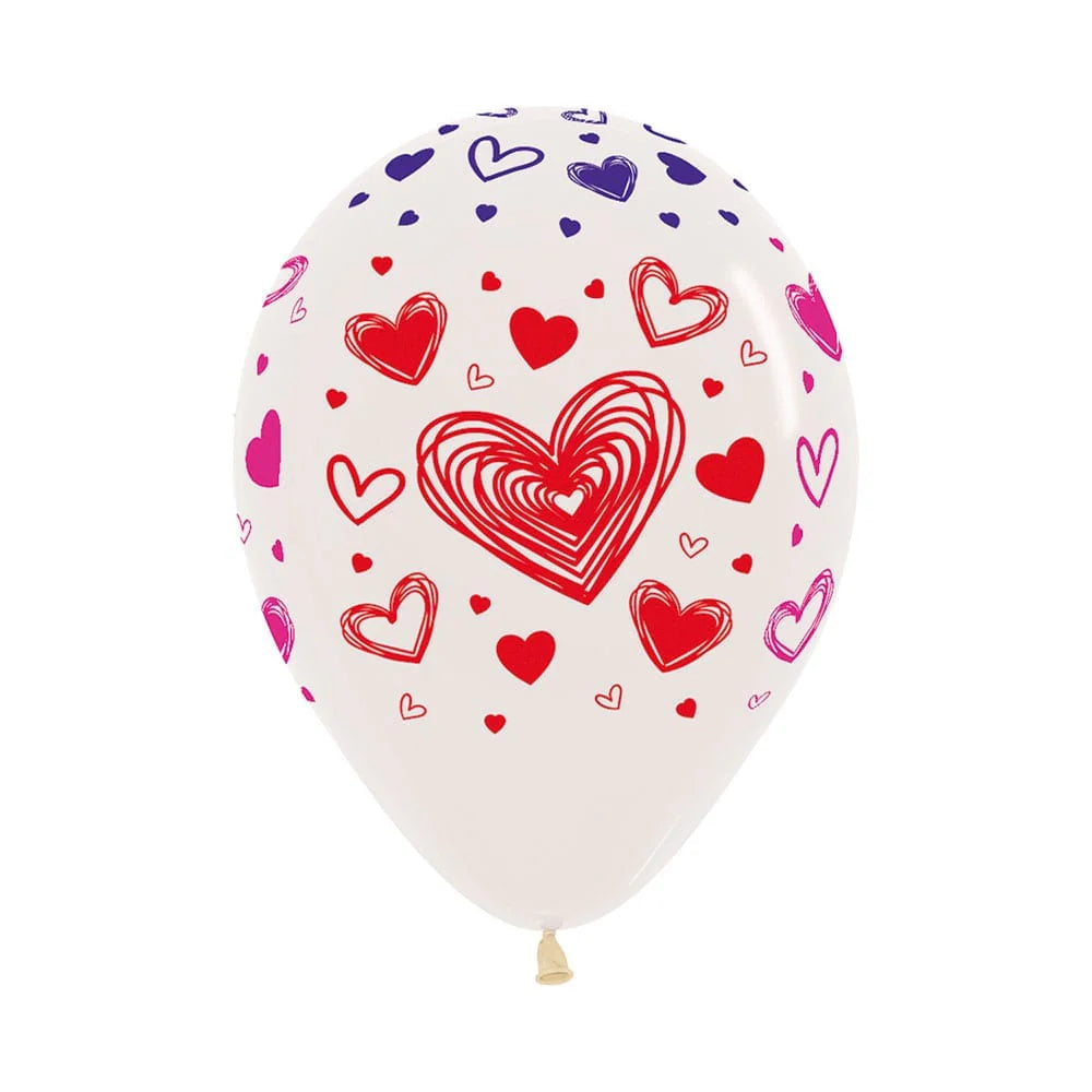 GLOBO LATEX REDONDO INFINITY CORAZONES 3 TINTAS FASHION TRANSPARENTE