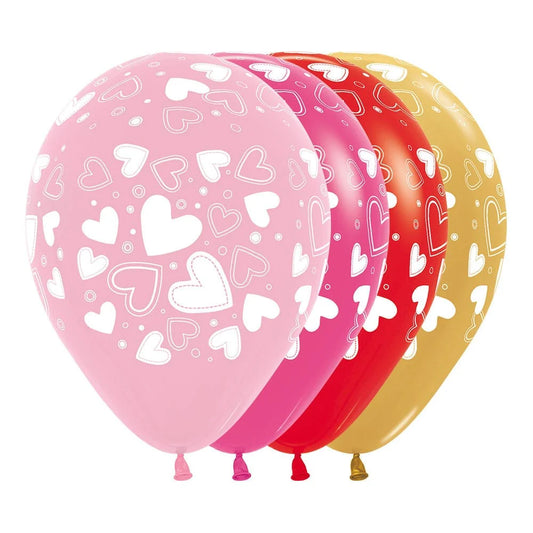 GLOBO LATEX REDONDO INFINITY CORAZONES SURTIDOS FASHION Y  METAL SURTIDO