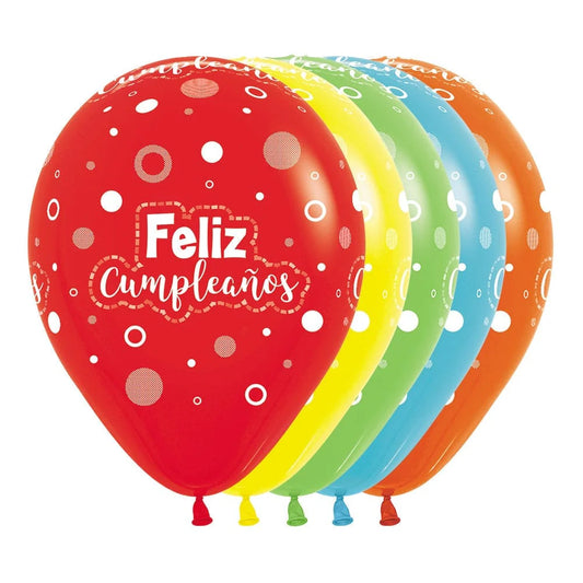 GLOBO LATEX REDONDO INFINITY® FELIZ CUMPLEAÑOS MULTICOLOR FASHION SURTIDO