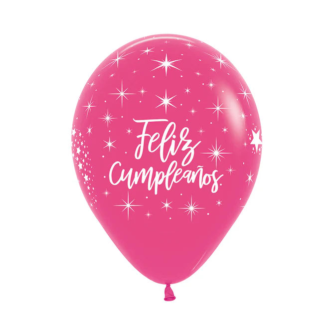 GLOBO LATEX REDONDO INFINITY® FELIZ CUMPLEAÑOS RADIANTE FASHION FUCSIA