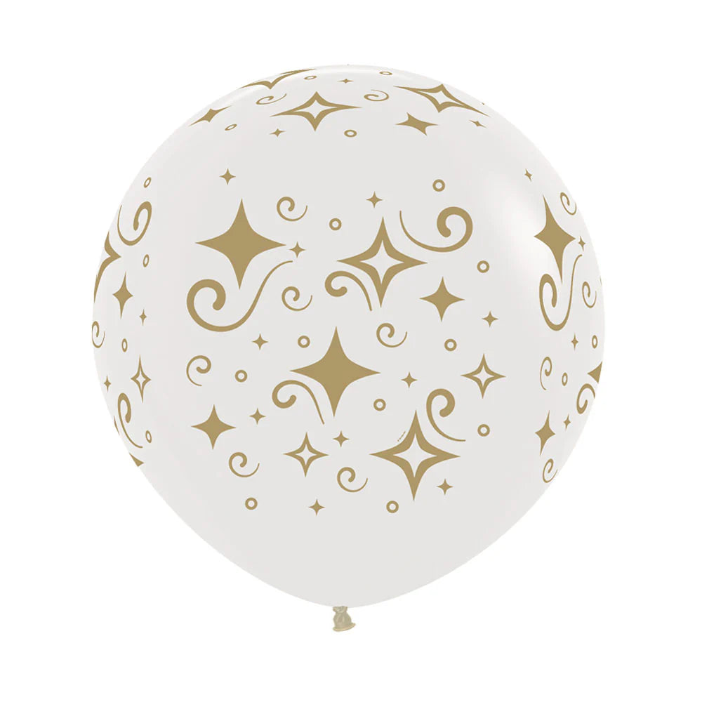 GLOBO LATEX REDONDO INFINITY DIAMANTE DORADOS FASHION TRANSPARENTE