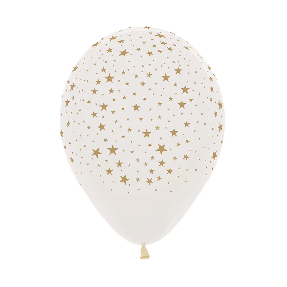 GLOBO LATEX REDONDO INFINITY ESTRELLAS DORADAS TRANSPARENTE