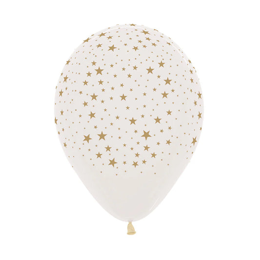 GLOBO LATEX REDONDO INFINITY ESTRELLAS DORADAS TRANSPARENTE
