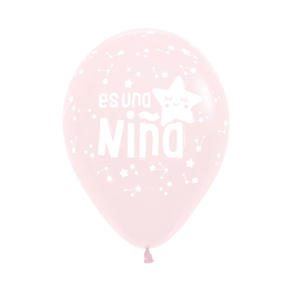 GLOBO LATEX REDONDO INFINITY ES UN NIÑA ESTRELLA PASTEL MATE ROSADO