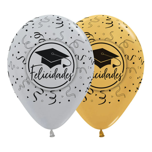 GLOBO LATEX REDONDO INFINITY FELICIDADES GRADO SATIN Y METAL SURTIDO