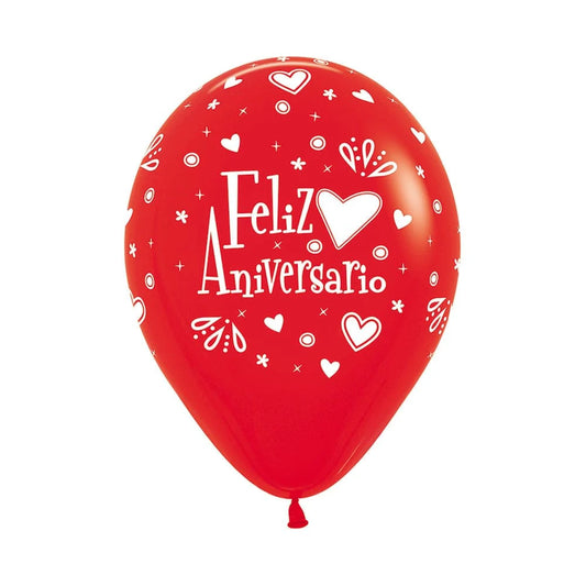 GLOBO LATEX REDONDO INFINITY FELIZ ANIVERSARIO FASHION ROJO