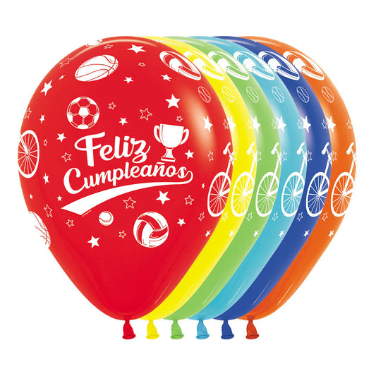 GLOBO LATEX REDONDO INFINITY FELIZ CUMPLEAÑOS DEPORTES FASHION SURTIDO