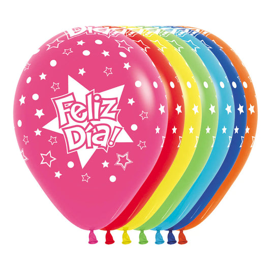GLOBO LATEX REDONDO INFINITY® FELIZ DIA ESTRELLAS FASHION SURTIDO