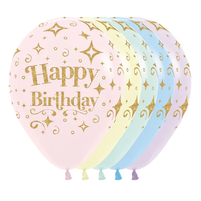 GLOBO LATEX REDONDO INFINITY® ESCARCHADO DIAMANTE DORADO PASTEL MATE SURTIDO