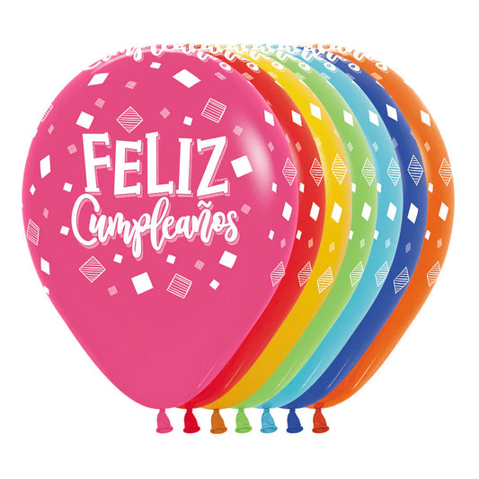 GLOBO LATEX REDONDO INFINITY® FELIZ CUMPLEAÑOS CUADRADOS SATÍN & METAL SURTIDO
