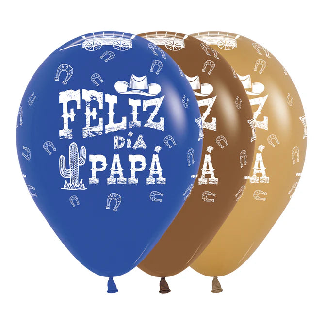 GLOBO LATEX REDONDO INFINITY® FELIZ DIA PAPA OESTE FASHION SURTIDO