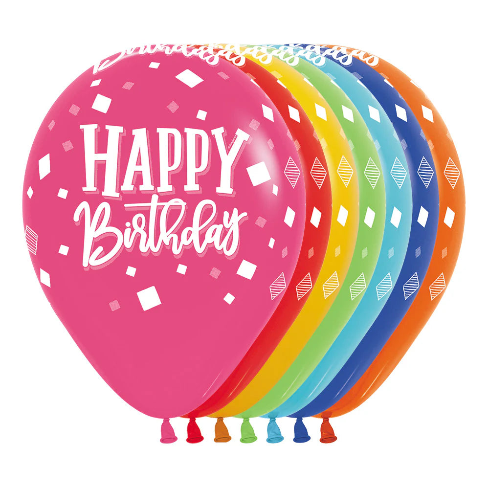 GLOBO LATEX REDONDO INFINITY® HAPPY BIRTHDAY CUADRADOS SATÍN & METAL SURTIDO