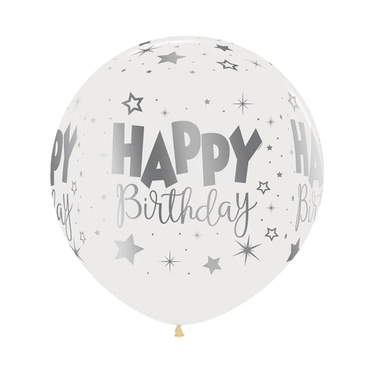 GLOBO LATEX REDONDO INFINITY® HAPPY BIRTHDAY FANTASIA METALINK FASHION TRANSPARENTE