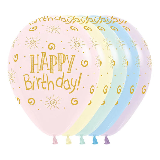 GLOBO LATEX REDONDO INFINITY® HAPPY BIRTHDAY RAYITO DE SOL MATE PASTEL MATE SURTIDO