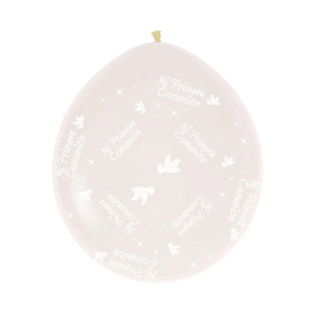 GLOBO LATEX REDONDO INFINITY® MI PRIMERA COMUNIÓN ANGELITO FASHION TRANSPARENTE