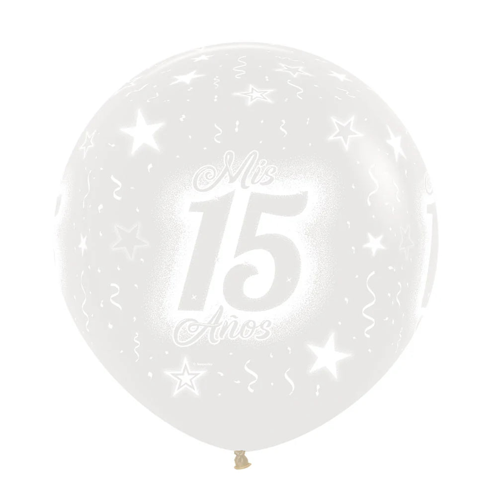 GLOBO LATEX REDONDO INFINITY® MIS 15 AÑOS FASHION TRANSPARENTE