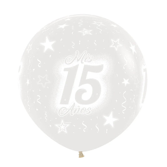 GLOBO LATEX REDONDO INFINITY® MIS 15 AÑOS FASHION TRANSPARENTE