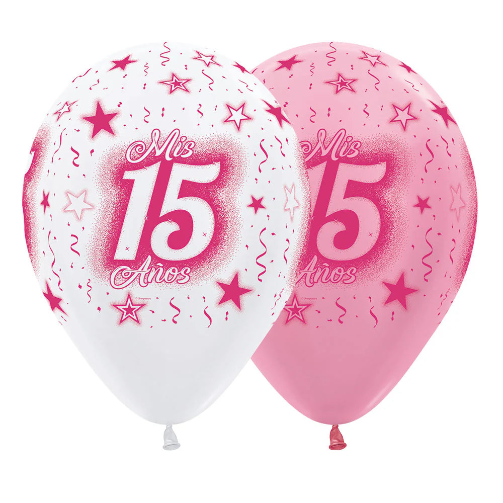 GLOBO LATEX REDONDO INFINITY® MIS 15 AÑOS SATIN SURTIDO