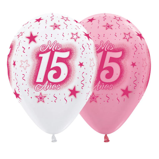 GLOBO LATEX REDONDO INFINITY® MIS 15 AÑOS SATIN SURTIDO