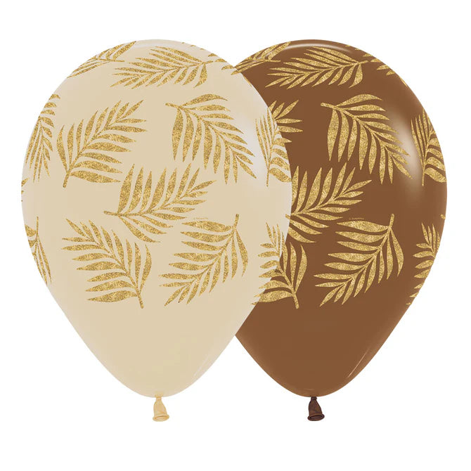 GLOBO LATEX REDONDO INFINITY® PALMAS ESCARCHADO DORADO FASHION SURTIDO
