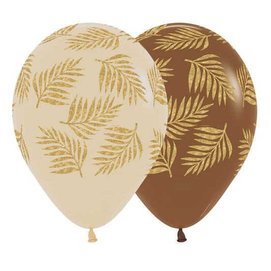 GLOBO LATEX REDONDO INFINITY® PALMAS ESCARCHADO DORADO FASHION SURTIDO