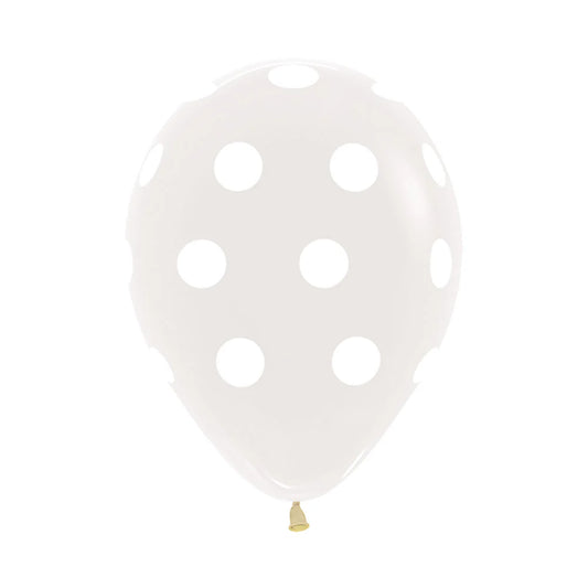 GLOBO LATEX REDONDO INFINITY® POLKA BLANCO FASHION TRANSPARENTE