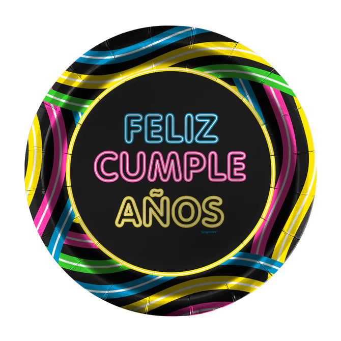 PLATO FELIZ CUMPLEAÑOS FLUORESCENTE