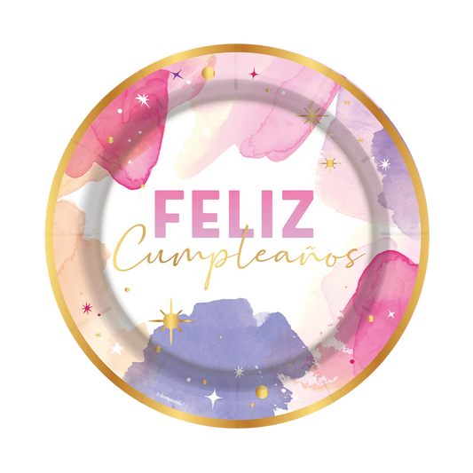 PLATO FIESTA FELIZ CUMPLEAÑOS ACUARELA