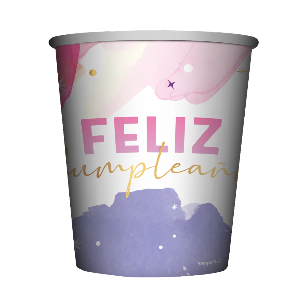 VASO FIESTA FELIZ CUMPLEAÑOS ACUARELA