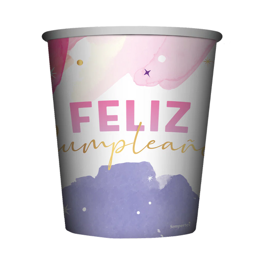 VASO FIESTA FELIZ CUMPLEAÑOS ACUARELA