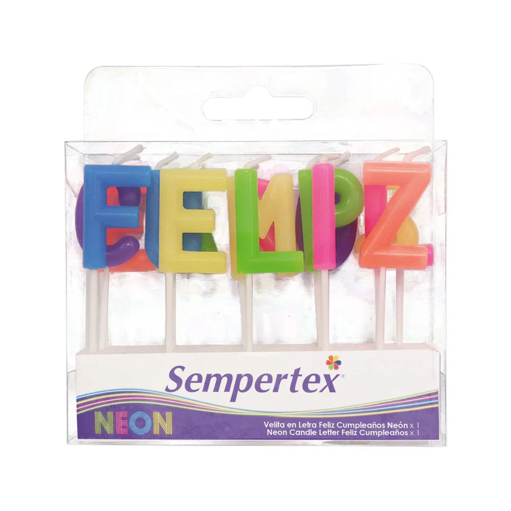 VELITA DE LETRAS FELIZ CUMPLEAÑOS NEON